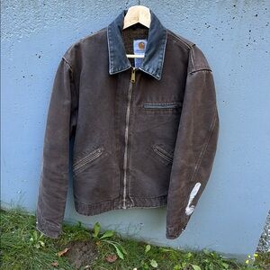 Carhartt Men's Brown Lined Jacket with Black Collar